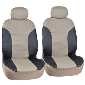 Motor Trend Black/Beige Two Tone PU Leather Car Seat Covers - Classic Accent - Premium Leatherette - Front Pair