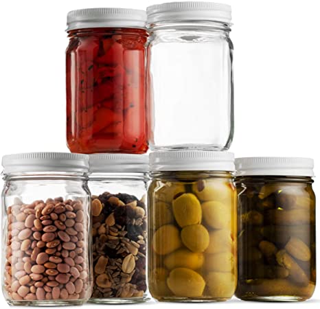 Glass Mason Jars (6 Pack) - 12 Ounce Regular Mouth Jam Jelly Jars, Metal Airtight Lid, USDA Approved Dishwasher Safe USA Made Pickling, Preserving, Decorating, Canning Jar, Craft and Dry Food Storage