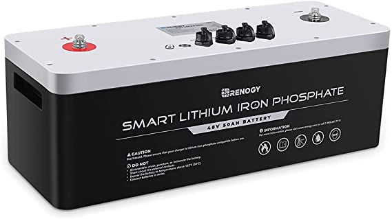 Renogy 48V 50Ah LiFePO4 Smart Lithium Iron Phosphate Battery Built-in BMS High Performance for RV, Camper, Van, Marine, Boat, Yacht, Solar System and Off Grid Applications