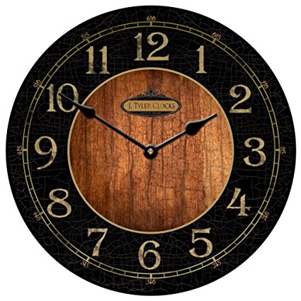 Black & Wood Wall Clock, 10" - 48", Whisper Quiet, non-ticking