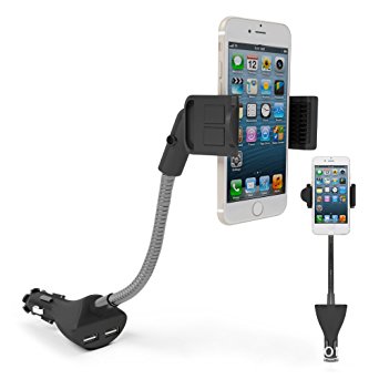 ETvalley Car Phone Gooseneck Holder with Dual USB 2.1A, 5V Charger With Over Charge and Over Current Protection