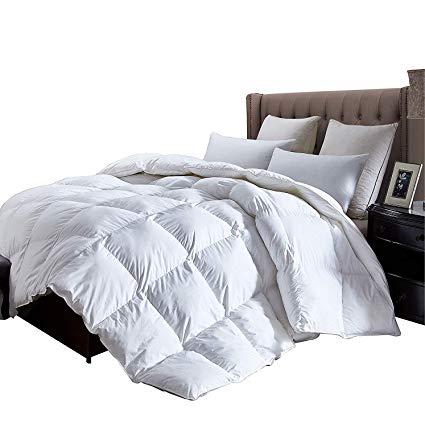 Luxurious Twin/Twin XL Size Lightweight Goose Down Comforter Duvet Insert All Season, 1200 Thread Count 100% Egyptian Cotton, 750+ Fill Power, 37 oz Fill Weight, Hypoallergenic, White Color