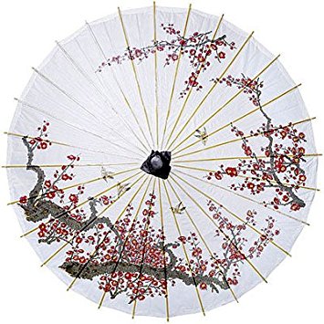 Luna Bazaar Cherry Blossom Parasol, 33-Inch - Chinese/Japanese Paper Umbrella - For Weddings and Personal Sun Protection