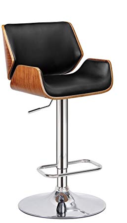 ASPECT BST013B Adjustable Bentwood Bar Stool with Leather Seat and Chrome Base, Wood, Black