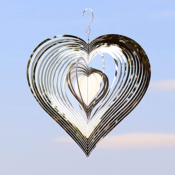 Wind Spinner 3D Heart Stainless Steel Wind Catcher Hanging Indoor Outdoor Suncatcher Kinetic Hanging Pendant for Yard Garden Patio Lawn Home Decor Ornaments Gifts