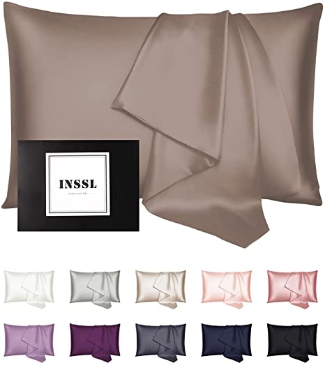 INSSL Mulberry Silk Pillowcase for Hair and Skin Health,Natural Silk Pillow Cover with Hidden Zipper Both Side Silk1 pcs (Light Coffee, Queen 20"x 30" )