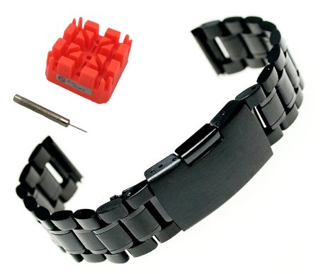 Ritche 24mm Stainless Steel Bracelet Watch Band Strap Straight End Solid Links Color Black