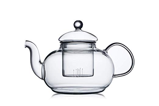CnGlass 600ML(20.3 oz) Classic Clear Glass Teapot with Removable Strainer Set of 1 Highly-Borosilicate Heatproof Glass Cup，Stovetop Safe Savor Teapot