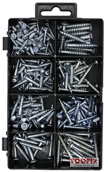 Toofix Wood Screws Stainless Steel Phillips Drive Flat Head Pan Head Self Tapping Self-Drilling Screws, 8 Sizes, 175 Pieces