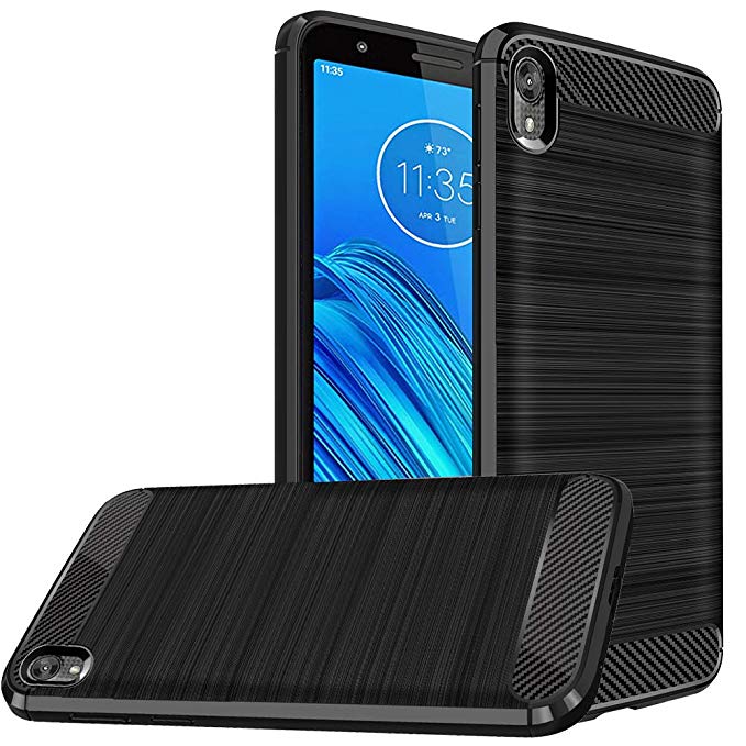 Dretal Moto E6 Case, Shock-Absorption Slim Fit Flexible TPU Case Brushed Texture Soft Rubber Protective Cover for Motorola Moto E6 (Black)
