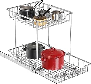 Simple Houseware 2-Tier (L L) Organizer Pull Out Under Cabinet Sliding Shelf, Chrome