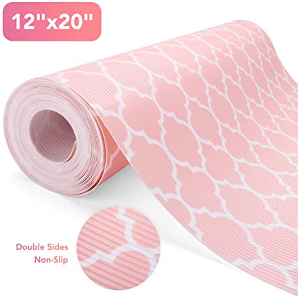 Glotoch Shelf Liners for Kitchen Cabinets-Non Adhesive Cabinet and Drawer Liner, Roll, Double Sides Non-Slip,12" x 20 FT, Durable and Strong Quatrefoil Pink