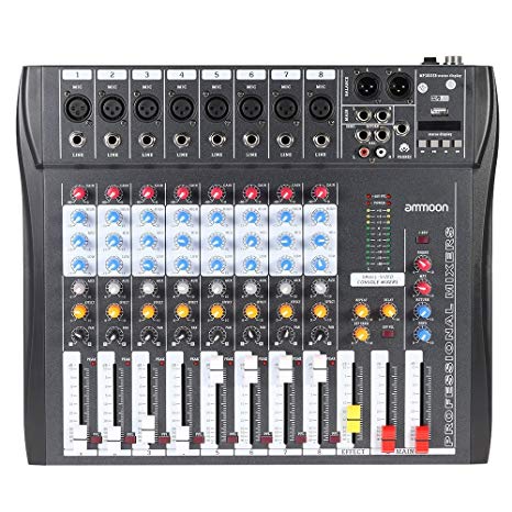 ammoon Digtal Mic Line Audio Mixing Mixer Console 8 Channel with 48V Phantom Power for Recording DJ Stage Karaoke Music CT80S-USB
