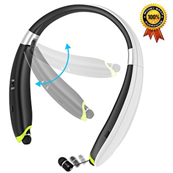 [Newest Design] Foldable Bluetooth Headphone, Souldio Upgrade Wireless Neckband Bluetooth Headset with Retractable Earbud and Foldable Design for iPhone, Android, Other Bluetooth Enabled Devices