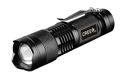 VBS Mini LED Flashlight 2000 Lumens Very Bright for Your Safety Adjustable Zoom with Clip Camping Hiking Walking at Night Car Emergency Mount as Bicycle Headlamp Strobe Flashing to Signal for Help