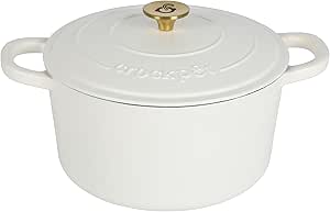 Crock Pot Artisan 5-Quart Round Dutch Oven - Matte Linen White w/Gold Knob