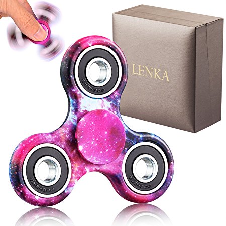 Purple Galaxy Fidget Hand Tri Spinner Toy - High Speed Bearing Stress Reducer Relieve Anxiety for Kids Adults - ADD ADHD - Camouflage Design Comes with Case [LENKA]