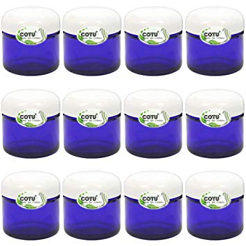 12 x 2oz New & Empty Cobalt Blue Glass Jars with White Dome Liner Lids by COTU (R)