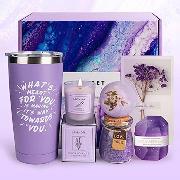 Birthday Gifts for Women, Lavender Bath Relaxing Spa Gift Set Basket Box, Women Birthday Unique Gift Ideas, Christmas Gifts for Mom Wife Girlfriend Daughter Friend Teacher Women Gifts