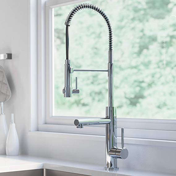KRAUS KPF-1603CH Atrec 2-Function Commercial Style Pre-Rinse Kitchen Faucet with Pull-Down Spring Spout and Pot Filler, 24 3/4 inch, Chrome Finish