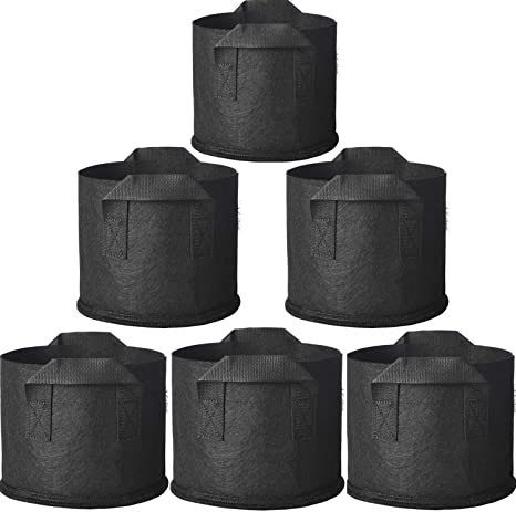 ALINK 6-Pack 1 Gallon Vegetable/Flower/Plant Grow Bags Thickened Felt Plant Fabric Pots with Handles(Black)