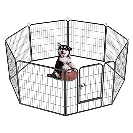 Yaheetech 32-inch 8 Panel Metal Dog Pen Playpen Foldable Play Yard Dog Puppy Cat Exercise Barrier Fence Pet Pen w/Door, Outdoor & Indoor,Black