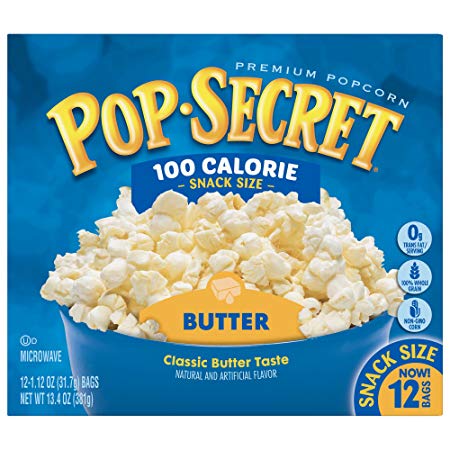 Pop Secret Popcorn, Butter 100 Calorie Microwave Bags, 12 Count Box
