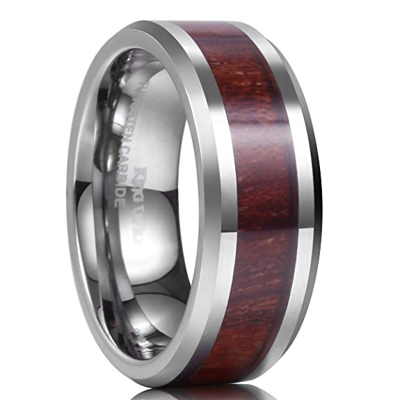 King Will NATURE 8mm Real Wood Tungsten Carbide Ring High Polished Wedding Band Comfort Fit