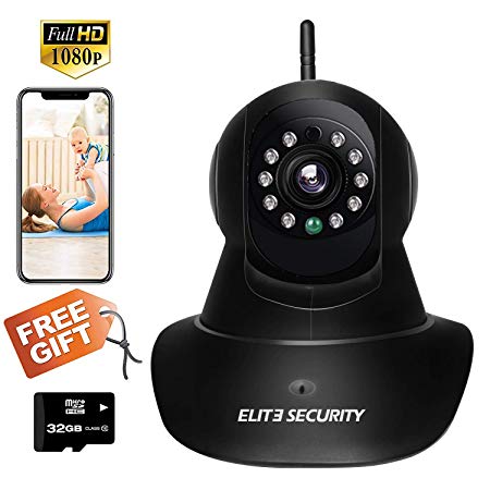 WIFI IP CAMERA ELITE PTZ 1080P FHD WIRELESS HOME SECURITY SURVEILLANCE SYSTEM SMART 2-WAY AUDIO INDOOR WITH NIGHT VISION MOTION DETECTION CCTV MONITOR FOR BABY/ELDER/PET VIDEO REC GIFT 32 GB SD CARD