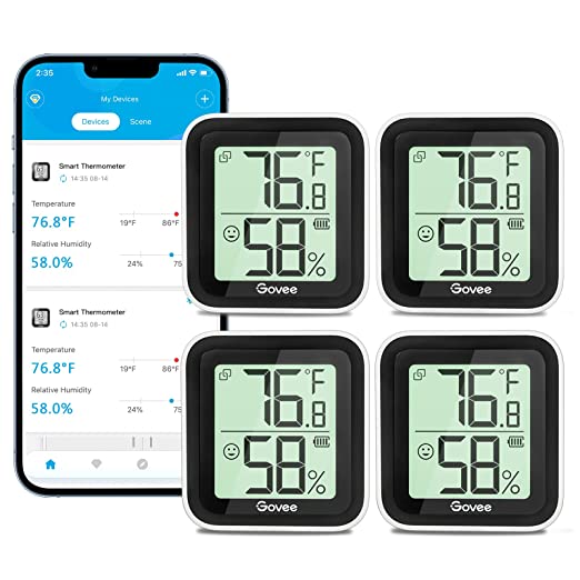 Govee Mini Hygrometer Indoor Thermometer Bluetooth Digital Humidity Sensor, Wireless Room Temperature Gauge Humidity Monitor with Notification Alert, 2-Year Data Storage, for Home Greenhouse Humidor