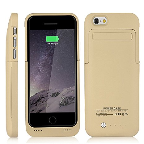 Btopllc Portable Slim Rechargeable External Battery Case External Power Bank Charger Built-in Battery Case for iPhone 6/6s 4.7 inch, 3500mAh Charger Case Powered Backup Battery Case (Golden)