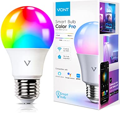 Smart Light Bulbs [1 Pack], WiFi & Bluetooth 5.0, Compatible w/ Alexa & Google Without Hub, Dimmable, Music Sync, Schedules, Color Changing Bulb RGBCW Smart Bulb Lights LED Bulb, A19/E26 9W 810LM