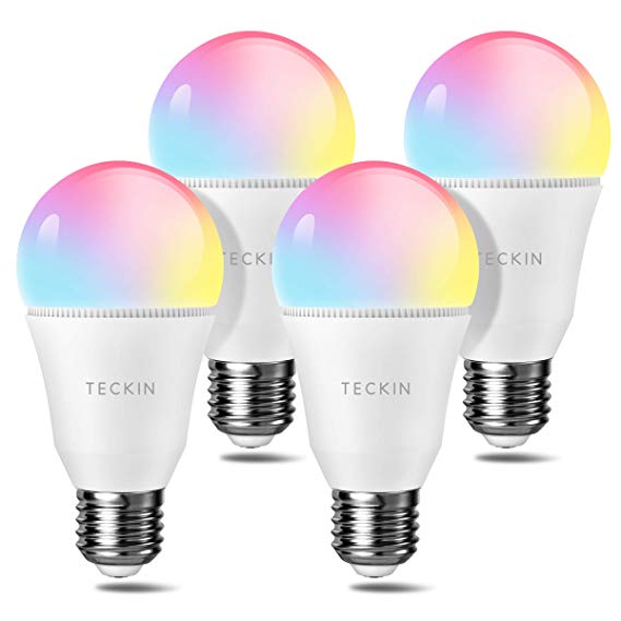 TECKIN Smart Light Bulb LED RGB Color Changing,A19 E27 60W 800LM Equivalent Compatible with Alexa Google Home,IFTTT,2800K-6000K Cold and Warm Light WiFi Blubs(7.5W),4pack