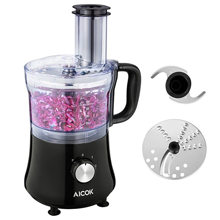 Food Processor, Aicok Electric Food Chopper with Exact Slice/Shred/Grind System, Compact and Powerful Mini Chopper for Meat, Veggies, Baby Food, 500W, Black