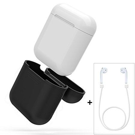SPARKSOR AirPods Case (included AirPods Strap) Protective Silicone Cover and Skin for Apple Airpods (Black)