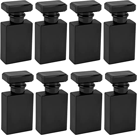 Foraineam 8 Pack 30ml / 1 oz. Black Refillable Perfume Bottles, Portable Square Empty Glass Perfume Atomizer Bottle with Spray Applicator