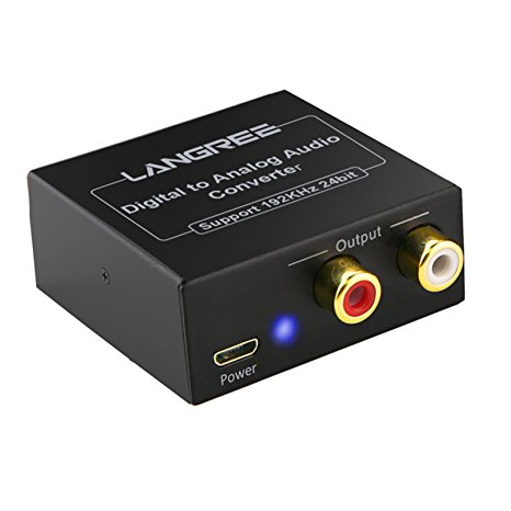 LANGREE DAC Digital SPDIF Toslink to Analog Stereo Audio L/R Audio Converter Adapter Support 192KHz/24bit with Optical Cable for PS3 XBox HD DVD PS4 Home Cinema Systems AV Amps Apple TV