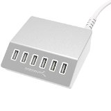 Sabrent Premium 60 Watt 12 Amp 6-Port Aluminum Family-Sized Desktop USB Rapid Charger Smart USB Charger with Auto Detect Technology Silver AX-FLCH