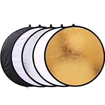 43"/110cm 5-in-1 Light Reflector for Photography Collapsible Multi-Disc Round with Bag - Translucent, Gold, Silver, Black and White