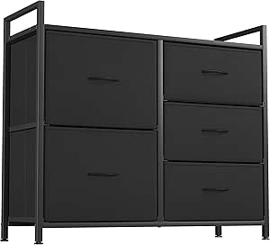 Cubiker Dresser Storage Organizer, 5 Drawer Dresser Tower Unit for Bedroom Hallway Entryway Closets, Small Dresser Clothes Storage with Sturdy Steel Frame Wood Top, Dark Black