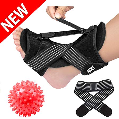 Plantar Fasciitis Night Splint Foot Drop Orthotic Brace Support,Adjustable Elastic Dorsal Night Splint for Men Women Plantar Fasciitis,Heel, Achilles Tendonitis,and Ankle Pain Cure with Massage Ball