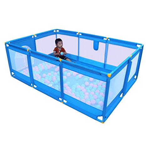 Olpchee Portable Folding Baby Playpen Playard Rectangle Toddlers Play Yard with Door Activity Center Child Play Game Fence (Blue)