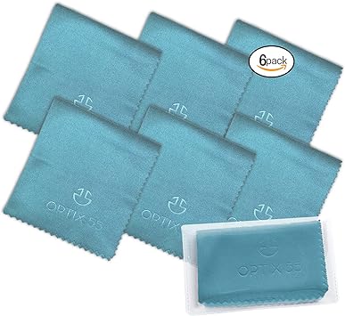 Microfiber Cleaning Cloths (6"x7") 6 Pack in Individual Vinyl Pouch | Glasses Cleaning Cloth for Eyeglasses, Phone, Screens, Electronics, Camera Lens Cleaner (6 Pack - Blue)