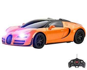 Bugatti Veyron Remote Control Car for Kids – Working Lights – PL9129 Electric Radio Controlled Bugatti Veyron 16.4 Grand Sport Vitesse RC Car – Official Licensed 1:18 Model – RTR, EP Orange 27Mhz