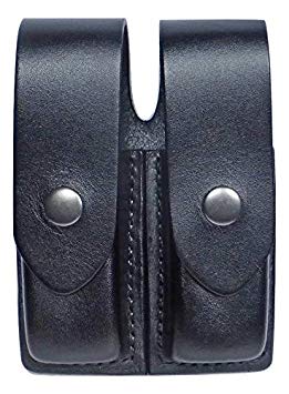 Tactical Scorpion Gear Leather Double Pouch for Double Stack Magazines with Covers: 9mm.45