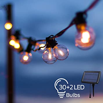 OxyLED LED Solar String Lights with 30 2 G40 Bulbs, 33 Ft Hanging Outdoor LED Globe String Lights Solar Powered 4 Modes Waterproof for Indoor Bedroom Patio Garden Porch Wedding Party Christmas