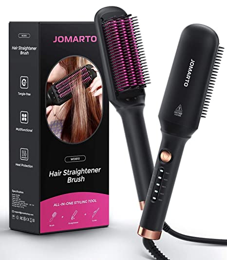 Ceramic Hair Straightener Brush, JOMARTO Hot Comb, Fast Heating & 5 Level Temperature Adjustable, Suitable for Hairless Silky Hair, Anti Scalding and Automatic Shedding, Safe and Easy to Use