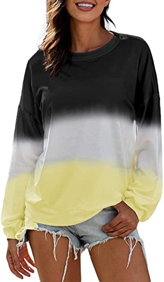 LALAGEN Womens Casual Long Sleeve Oversized Gradient Color Block Pullover Sweatshirts