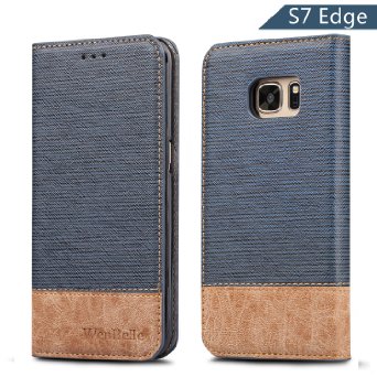 Galaxy S7 Edge Case,WenBelle [Blazers Series] Stand Feature,Double Layer Shock Absorbing Premium Soft PU Color matching Leather Wallet Cover Flip Cases For Samsung Galaxy S7 Edge (Classic Blue)