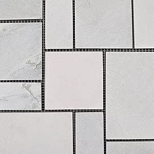 3rd Street Inn Slate Stone Tiles - Stone Outdoor Deck Tiles - Interlocking Patio Tiles - 12" x 12" Patio Flooring - Indoor/Outdoor Floor Tiles - Balcony Flooring (White Stone, 18 Pack)